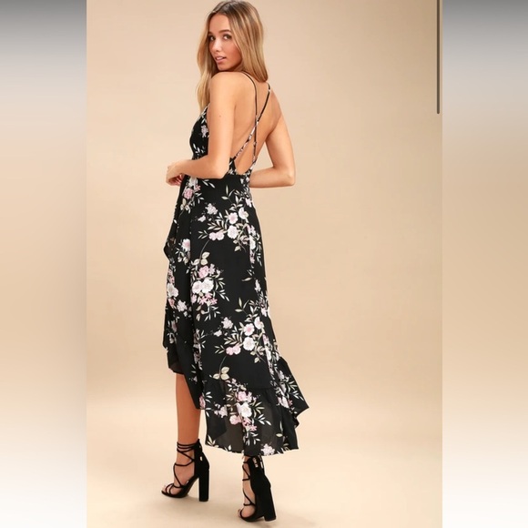 Gild the Lily Black Floral Print High Low Maxi Dress - Picture 1 of 7
